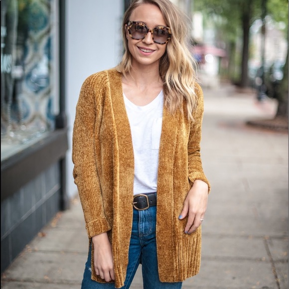 Gold Chenille Sweater Cardigan 
